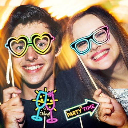 Glow in The Dark Party Supplies Photo Booth Props Neon Party Decorations Photobooth Props Let Glow Party Decorations for Birthday Baby Shower Party