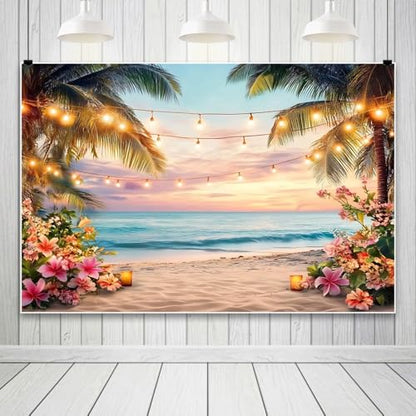 Yeele 6x4ft Sea Beach Backdrop for Photography Summer Tropical Floral Palm Trees Ocean Wave Sunset Sea Scenic Background for Hawaii Holiday Travel Kids Adults Family Portrait Photo Shoot Props - size: 6x4ft