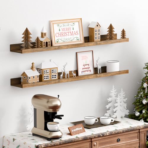 upsimples Floating Shelves for Wall, 35.5 Inch Shelves for Decor Storage Set of 6, Wall Mounted Wood Shelf for Bedroom, Living Room, Bathroom, Kitchen, Long Picture Ledge Shelves, Brown - color: Brown, size: 35.5in