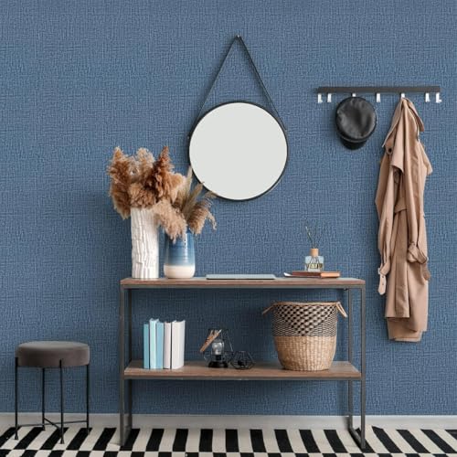 Blue Wallpaper Grasscloth Peel and Stick Wallpaper 17.7inch x 393.7inch Textured Wall Paper Stick and Peel Blue Contact Paper Grasscloth Faux Linen Removable Navy Waterproof Self Adhesive Vinyl - color: Blue, size: 17.7" x 393.7"