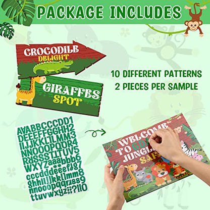 Hooqict 20 Pieces Safari Party Sign for Welcome to Jungle Safari Theme Party Decorations Directional Signs Classroom Wild Animal Birthday Party Decorations Zoo Party Supplies - style: Safari