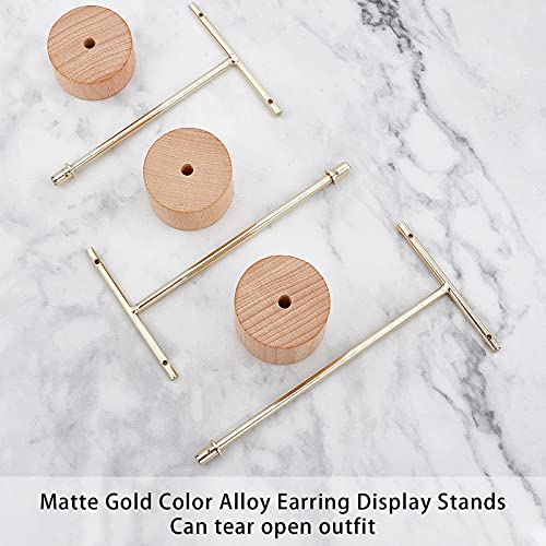 FINGERINSPIRE Gold Metal 3 Pcs T Bar Earring Display Stand with Wooden Base Jewelry Holders Hanging Jewelry Organizer for Store Retail Photography Props【Gold- Round Base, 6.3&5.5&4.6 Inch Height】 - color: Gold- Wood Round Base, 6.3&5.5&4.6 Inch Height