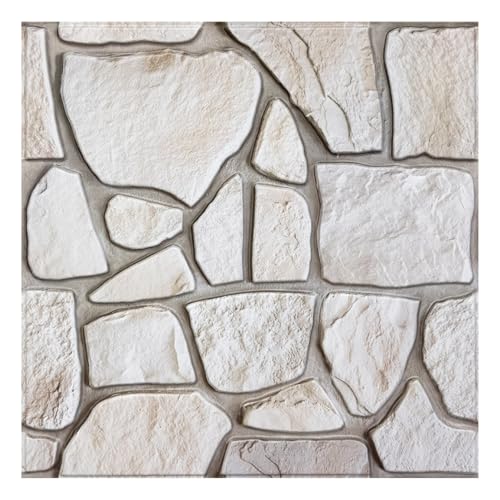 COMSTICKC 3D Faux Stone Wall Sticker Peel and Stick Wall Panels, 10 Pcs of 12"X12", Not Real Stone Ultra-Light Thin PVC Rock Adhesive Fake Stone Wall Covering Wallpaper Indoor Wall Decor, Beige - color: Beige