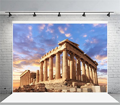 AOFOTO 10x8ft Acropolis of Athens Backdrop Parthenon Temple Photography Background Ancient Column Stone Pillar Greek Trip Photo Studio Props Adult Portrait Greece History Building Culture Wallpaper - size: 10x8ft