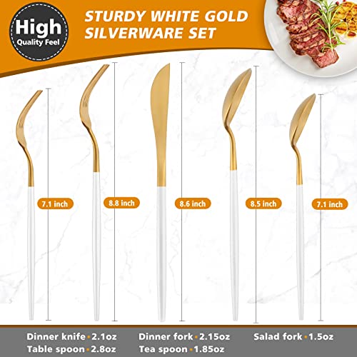 Matte White Gold Silverware Set, Oliviola 40-Piece Stainless Steel Flatware Cutlery Set Service for 8, Satin Finish Kitchen Utensil Set, Dishwasher Safe - color: Whitegold, size: 40-piece
