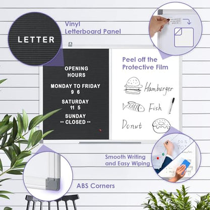 S SWANCROWN Felt Board White Board Combo/Letter Board/Dry Erase Whiteboard for Office, Classroom Home, Black, 24x18 Inch - color: Black-vertical, size: 24"W x 18"H
