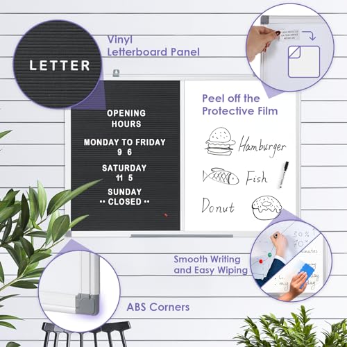 S SWANCROWN Magnetic Dry Erase & Felt Board Combo - Changeable Letter Felt Board for School, Office, Home - Aluminum Frame, 36x24 inch - color: Black-vertical, size: 36"W x 24"H