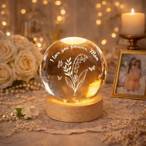 Noni Personalized Grandma's Garden Crystal Ball LED Night Light, Custom Birth Month Flowers, Heartfelt Gift for Grandma, Mom, Mother's Day Style 02 - color: Style 02