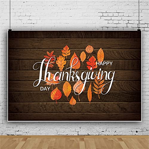 12x8ft Polyester Happy Thanksgiving Backdrop Fall Maple Leaves Rustic Brown Wooden Board Photography Background for Autumn Harvest Party Theme Banner Decor YouTube Photo Props - size: 12x8ft-Polyester