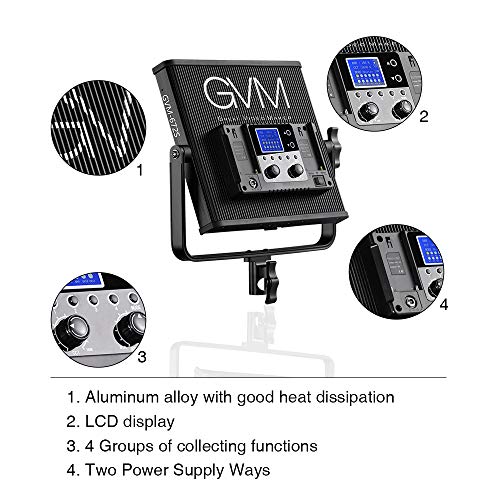 LED Video Light GVM 672S CRI97+ TLCI97+ 22000lux Dimmable Bi-color 3200K-5600K Light Panel With Digital Display For Outdoor Interview Studio Video Making Photography Lighting 3 pcs Kit
