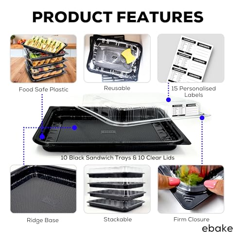 10 Pack Catering Trays with Lids – 15" Serving Tray with Lid, Heavy Duty Recyclable Plastic Party Platters for Catering, Buffet, Picnics & Events – Food Tray with Clear Lid (15.35 × 11.42 × 2.95 inch) - size: 10 Pack - 15 X 11in