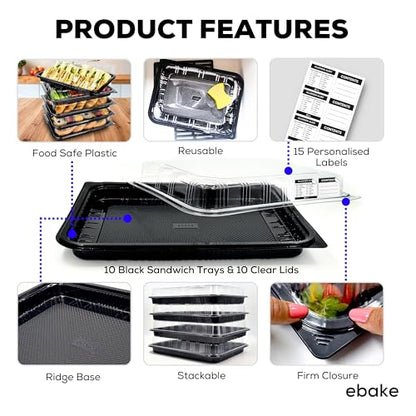 10 Pack Catering Trays with Lids – 15" Serving Tray with Lid, Heavy Duty Recyclable Plastic Party Platters for Catering, Buffet, Picnics & Events – Food Tray with Clear Lid (15.35 × 11.42 × 2.95 inch) - size: 10 Pack - 15 X 11in