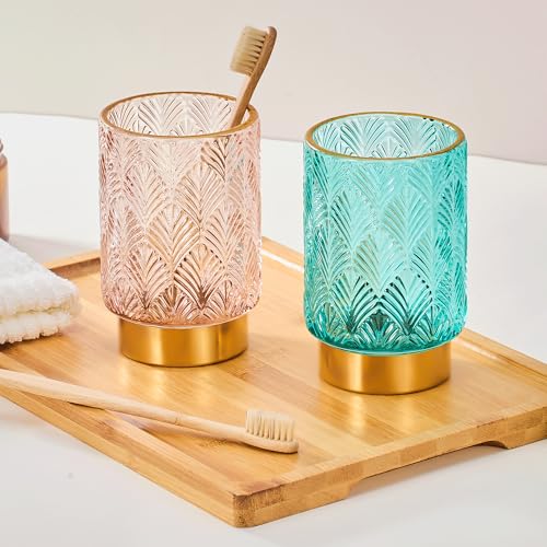 Makeup Brush Holder Organizer,Toothbrush Holders,Desk Pen Pencil Holder,Multifunctional Vintage Glass Brush Cup（A42-10-US） - color: Pink