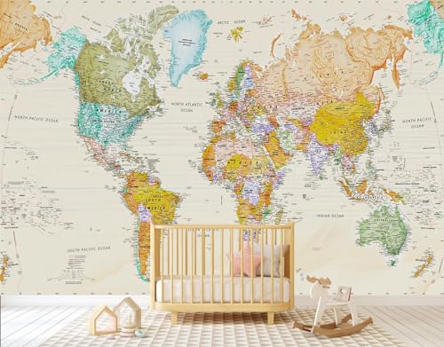 World Map Wallpaper Kids Wallpaper Mural for Nursery（Not Peel and Stick） - color: CYBH-917, size: 91" x 60"