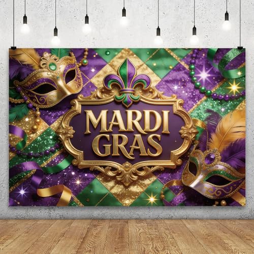 YongFoto Mardi Gras Backdrop 10x5ft Dance Mask Gold Purple Glitter Luxury Classic Photography Background Carnival Prom Masquerade Party Banner Birthday Wedding Decor Portraits Photoshoot Booth Props - color: Style 2, size: 10ftx5ft