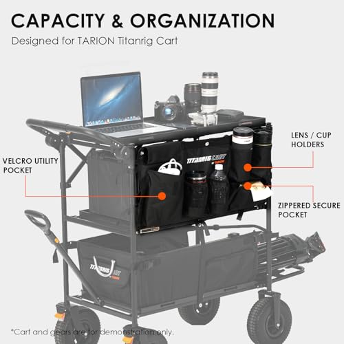 TARION Video Production Cart Accessories - Side Storage Bag Organizer for Titanrig Cart Base - Multi-Pocket Lens Cup Holder & Tool Pouch - Titanrig Saddle Bag - style: Accessory - Saddle Bag