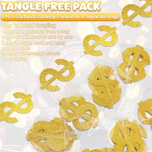 Xinnun Money Party Decorations Gold Old Dollar Sign Hanging Banners Currency Symbol Banner Cutouts Finance Investment Theme Ribbon Streamers for Casino Money Bachelorette Birthday Party Decor - style: Dollar