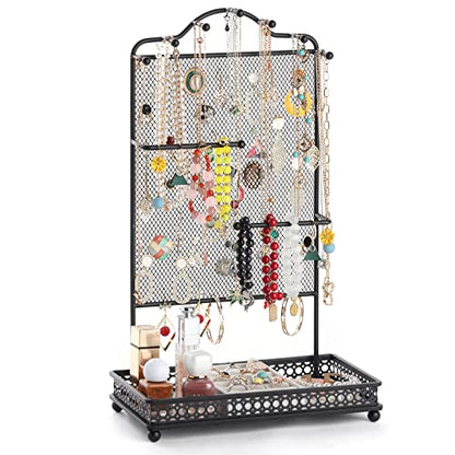 Meangood Black Jewelry Organizer Stand, Earring Holder Rack for Hanging Earrings Necklace Bracelets Watches Jewelry Display Large Rings Storage as Women Gift - color: Earring Black
