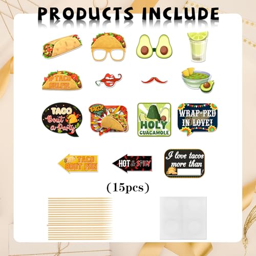 Taco Party Photo Booth Props Cinco De Mayo Birthday Photoshoot Mexican Fiesta Party Photography Props Favor Centerpiece Sticks Decorations 15 PCS