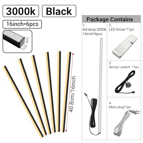 HAMRVL Black Wall Panel Lights, 6PCS 16-Inch 3000K Warm White Wall LED Lights Strip with Touch Switch, Self-Adhesive Dimmable Slat Wall Lights for Wood Slat, Bedroom Fluted Panel, Kitchen Cabinet - color: black - Warm White 3000k, size: 16inch - 6Pack