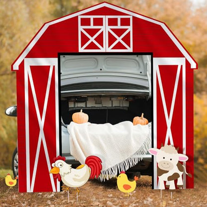 Mindsoft 3 Pcs Farm Animal Party Decorations Barn Door Banner Barn Door Backdrop Farm Birthday Supplies for Baby Shower Family Reunion Theme Party Supplies Halloween Trunk or Treat Car Decorations