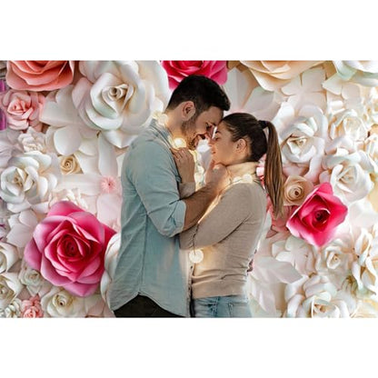15x10ft Pink and White Paper Flowers Background Photography Mother's Day Backdrop Paper Flower Wall Gorgeous Wedding Flower Backdrops Beautiful Bride Baby Newborn Kids Background - size: 15x10ft