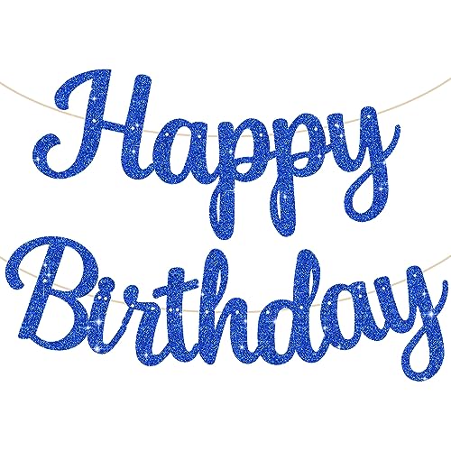 BEISHIDA Happy Birthday Banner - NO DIY,Blue 10Feet Pre-Strung-Glitter Birthday Sign Garland Backdrop Decorations for Women men Party - color: blue
