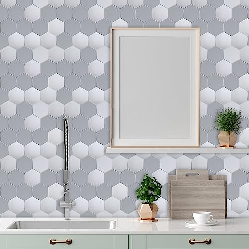 New Upgrade Premium Hexagon Peel and Stick Tile Backsplash，Matte Grey Waterproof Stick on Backsplash, Self-Adhesive Marble Tiles for Kitchen,Bathroom and Bedroom，10-Sheet. - color: Matte and Glossy Grey