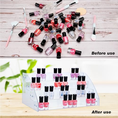 KINGROW Nail Polish Organizer Holder Rack 4 Layers Acrylic Display Rack Eyeglasses Shelf Essential Oils Ink Storage Holds Up to 64 (Fit 1-2oz Bottles) - size: 4 Layers