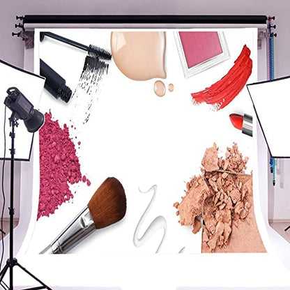 AOFOTO 10x10ft Fashion Makeup Set Backdrop Trendy Girl Beauty Photography Background Cosmetics Blogger Live Video Banner Powder Brush Lipstick Eyeshadow Skincare Tools Photo Studio Props Wallpaper - size: 10x10ft