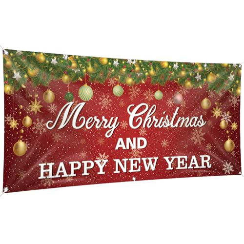 Christmas Garage Door Banner, 13ft x 6ft Merry Christmas Garage Cover Large Xmas Party Background Decoration for Photography, Holiday Photo Booth Props Outdoor Hanging Decor for Winter Supply - color: Christmas Red