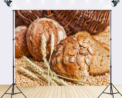 Trykid 12x8ft Rustic Whole Grain Bread Backdrop Fresh Bakery Wheat Still Life Photography Background Food Themed Party Decoration Tapestry Photo Booth Prop Fabric - size: 12x8ft