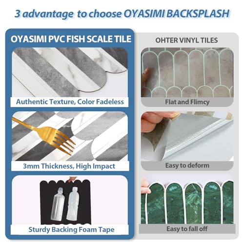 10-Sheet Fish Scale Peel and Stick Backsplash for Kitchen Wall Tiles,12 inches Gray and Marble Mixed Metal Gold 3D PVC Wall Tile Stick on Backsplash for Kitchen and Bathroom - color: Dark Gray and Marble White Mixed Metal Gold