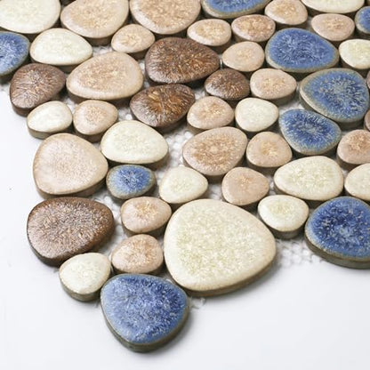 Parrotile Yosemite Matte Pebble Stone Tiles for Shower Floor Bathroom Mosaic Tile Extremely Non Slip [5 Sheets] - color: Matte Yosemite