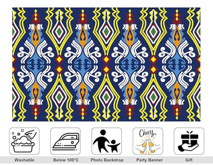 10x5ft Ethnic Geometric Backdrop Navy Yellow Tribal Pattern Photography Background for Mexican Themed Party and Art Display Wall Decorations Tapestry Photo Booth Props - size: 10x5ft