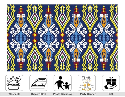 15x8ft Ethnic Geometric Backdrop Navy Yellow Tribal Pattern Photography Background for Mexican Themed Party and Art Display Wall Decorations Tapestry Photo Booth Props - size: 15x8ft