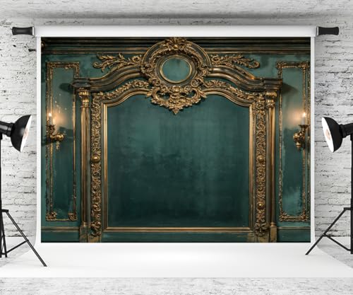 Kate 8×8ft Green Medieval Wall Backdrop Photography Vintage Roman Columns Gold Candles Elegant Portraits Maternal Birthday Party Banner Background Photography Studio Props Photos Videos - size: 8×8ft