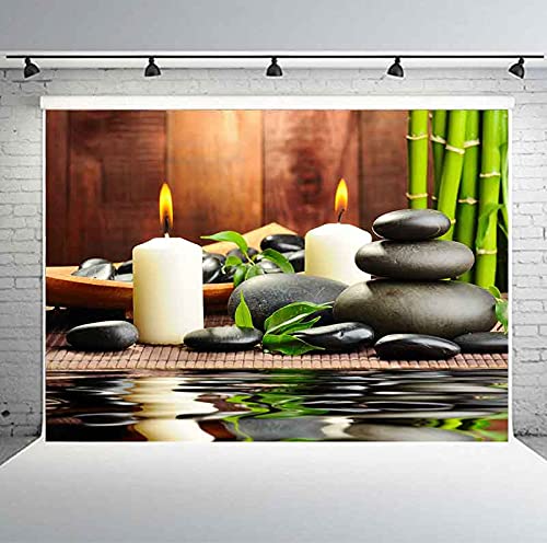 Meditation Relax Backdrop, Bamboo Zen Stone Candle Water Woodiness Floor, Dessert Table Banner Decoration Background Studio Photography Props 7x5ft BJQQPH327 - size: 7x5ft