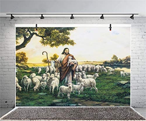 Laeacco Dusk Shepherd Sheep Flock Grassland Fresco Easter Backdrop 10x8ft Jesus Christ Theme Christmas Background Bible Story Church Activities Christian Photo Shoot Studio - size: 10x8ft