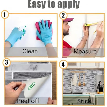 Heikki Peel-and-Stick Self-Adhesive Wall Tiles, 4.7×9.7-inch Kitchen & Bathroom Splashback Tiles, Marble Pattern Design (48-Piece Set) (Black-Gray) - color: Black-Gray