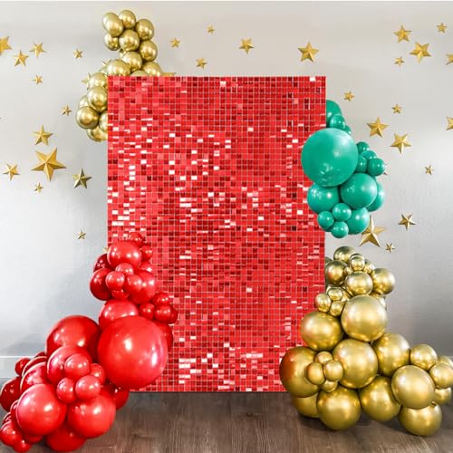 3FTx4FT Shimmer Wall Backdrop Red Glitter Sequin Wall Backdrop for Bridal Shower Wedding Party Decorations - color: Red, size: 3ftx4ft