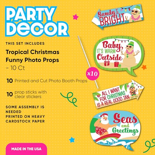 Big Dot of Happiness Funny Tropical Christmas - Beach Santa Holiday Party Photo Booth Props Kit - 10 Piece