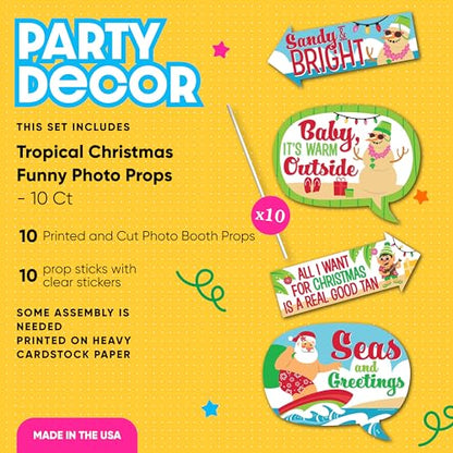 Big Dot of Happiness Funny Tropical Christmas - Beach Santa Holiday Party Photo Booth Props Kit - 10 Piece
