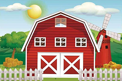 Yeele 9x6ft Cartoon Farm Backdrop for Photography Rustic Farmhouse Red Barn Birthday Background Photo for Kids Children Farm Theme Birthday Party Banner Cake Table Decor Photo Shoot Props Vinyl - size: 9x6ft