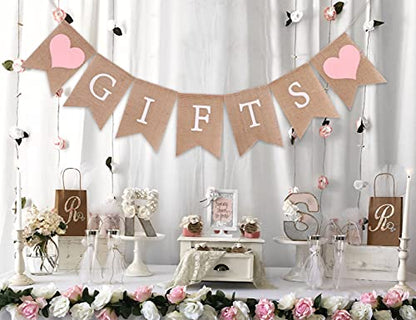 Gifts Banner for 1st Birthday - Gifts Burlap Bunting, Bridal Shower Decorations, Baby Shower Decor, Country Bridal Shower,Photo Prop