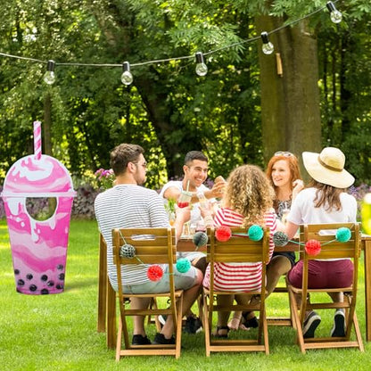 Jetec 5 ft Bubble Tea Cardboard Cutout Stand up Life Size Boba Tea Party Decoration Ice Cream Pearl Milk Photo Props Backdrop for Summer Pool Beach Baby Shower Wedding Birthday Party Supply - size: 5 feet, style: Pearl Milk Tea