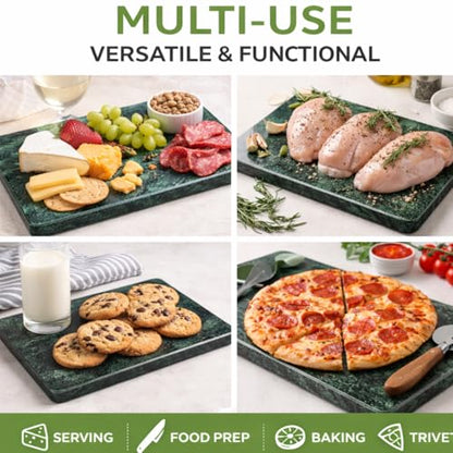 Marble Cheese and Pastry Board 16 x 12 Inch – Natural Carrara Marble Cutting Board and Serving Tray for Dough, Bread, Pizza, Charcuterie – Heavy, Non-Slip, Gift-Ready. - color: Green, size: 16"L x 12"W