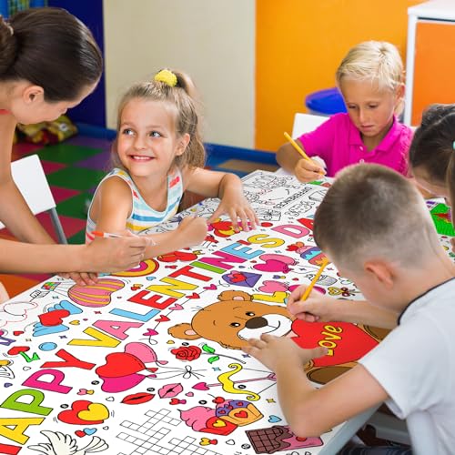 Gatherfun Valentine's Day Activity Poster - 31.5 x 72 Inches, Happy Valentine's Day Party, Versatile Paper Coloring Banner/Table Cover for School Parties and Special Events Decoration - style: Valentine's Day