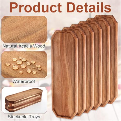 Dandat 12 Pack Wooden Serving Platter Acacia Wood Platters 16 x 5 Inch Rustic Serving Tray Rectangular Charcuterie Board Cheese Plate for Home Decor Dessert Vegetables Fruit Cookie - size: 16 x 5 Inch