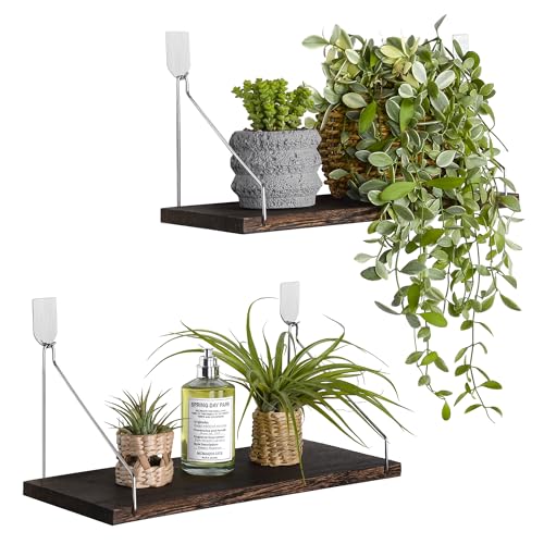 Floating Shelves Set of 2 Rustic Solid Wood Floating Shelf Wall Storage Shelves for Living Room, Bedroom, Bathroom, Kitchen Laundry, Office,no Drill Shelf(Retro Color M+M) - color: Retro Color, size: M+M